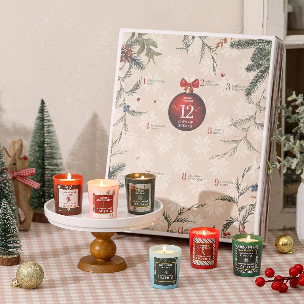 Skiennix 12 Days Advent Calendar Candles - Scented Soy Wax Gift Set for Women | 12 Pcs Xmas Collection