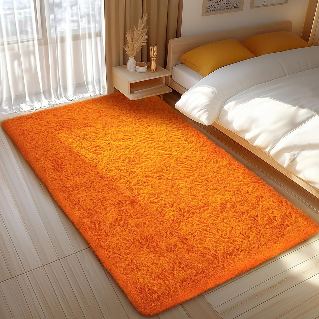 Ophanie Orange Fall Area Rug - Plush Soft Shaggy Carpet for Bedroom & Living Room | 4x6 Size