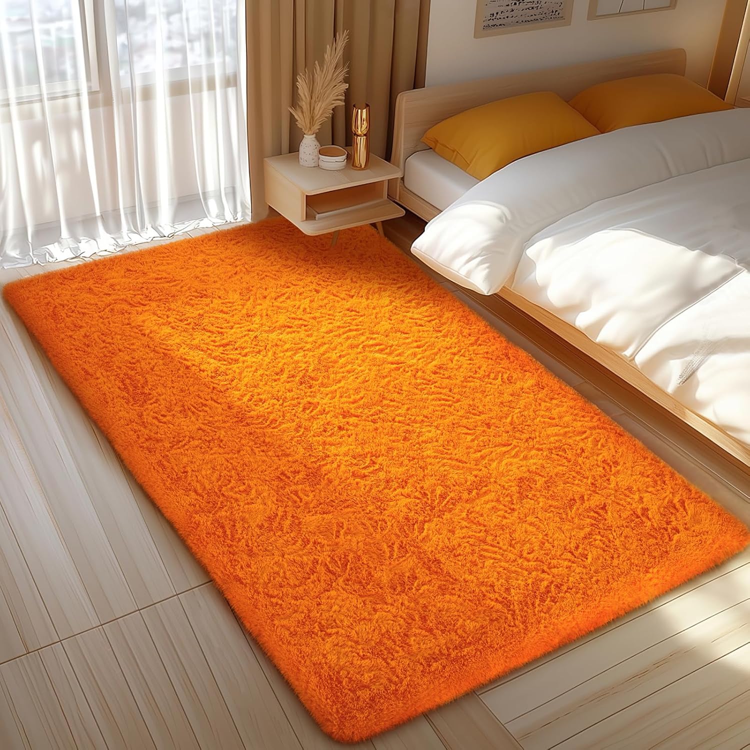Ophanie Orange Fall Rug - Plush Soft Shaggy Carpet for Bedroom & Living Room | 4x6 Area Rug