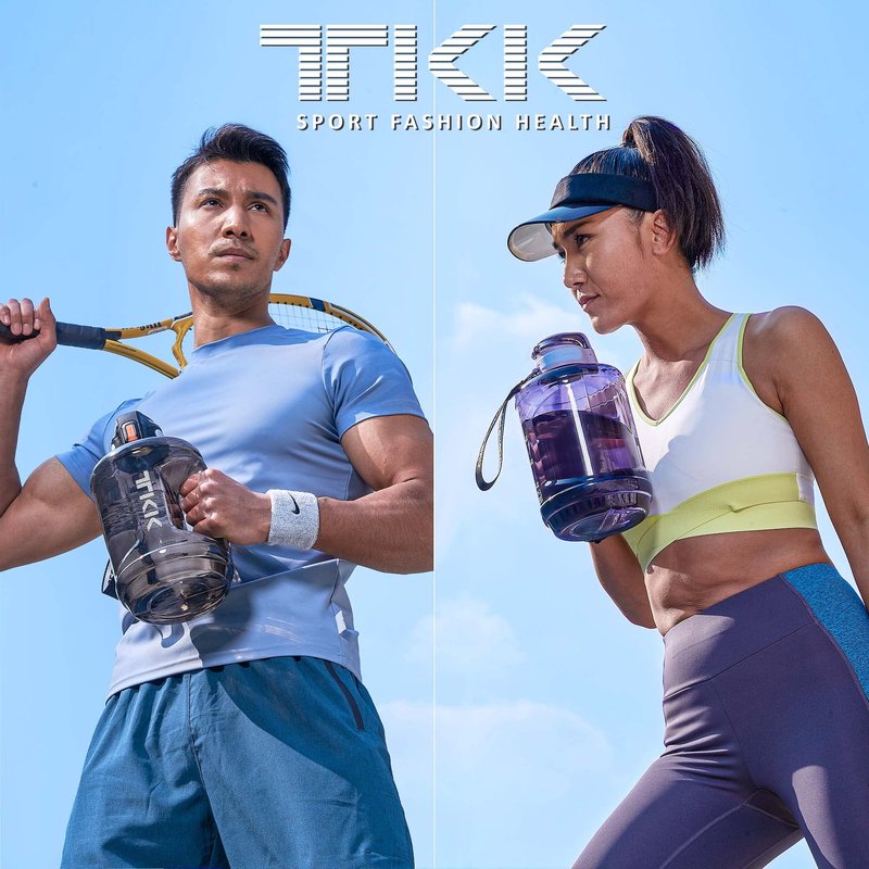 TKK Half Gallon Water Bottle Jug with Straw Time Marker Big Water Bottle Dishwasher Safe 1/2 Gallon 64 Oz Water Jug BPA Free Tritan for Gym Yoga Travel Camping Outdoor，Purple