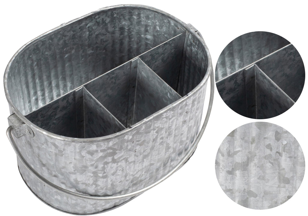 CLEENTABLE Galvanized Metal Caddy with Handle - Heavy Duty Utensil Holder & Cutlery Organizer, Rustic Farmhouse Tabletop Storage Bin for Kitchen, Picnic, BBQ, and Parties