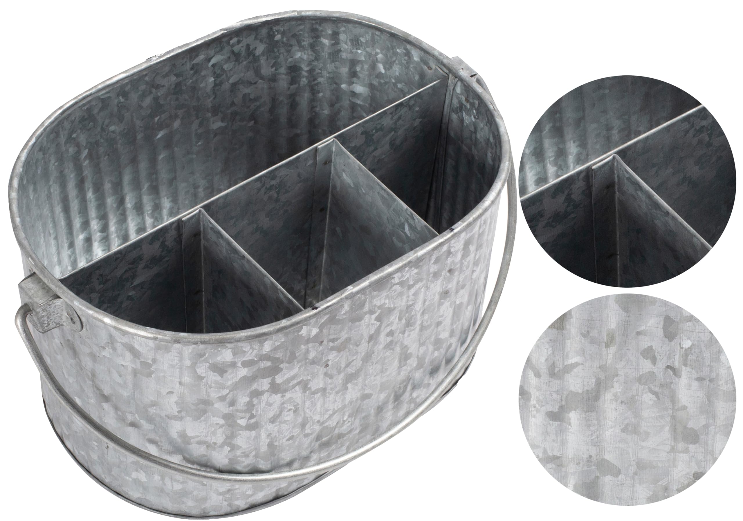 CLEENTABLE Galvanized Metal Caddy with Handle - Heavy Duty Utensil Holder & Cutlery Organizer, Rustic Farmhouse Tabletop Storage Bin for Kitchen, Picnic, BBQ, and Parties