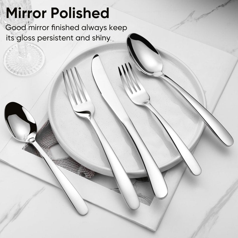 Herogo Heavy Duty Stainless Steel Silverware Set, 40-Piece Fancy Flatware Cutlery Set for 8, Modern Tableware for Home Restaurant Wedding, Heavy Eating Utensils, Mirror Polished, Dishwasher Safe