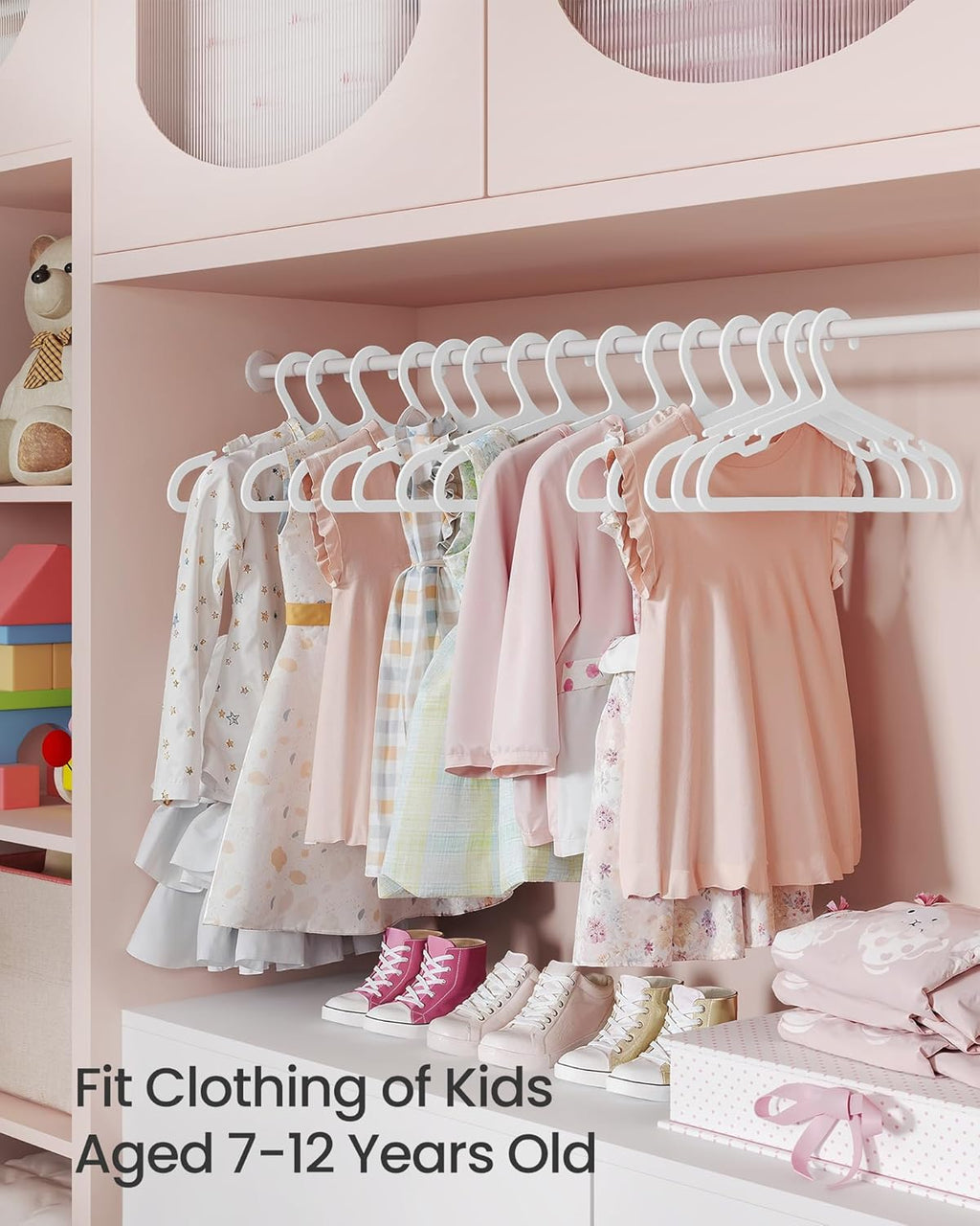 SONGMICS Kids Hangers - 100 Pack Plastic Baby Hangers for Closet | Non-Slip, Space-Saving, Cloud White, 14 x 7 Inches