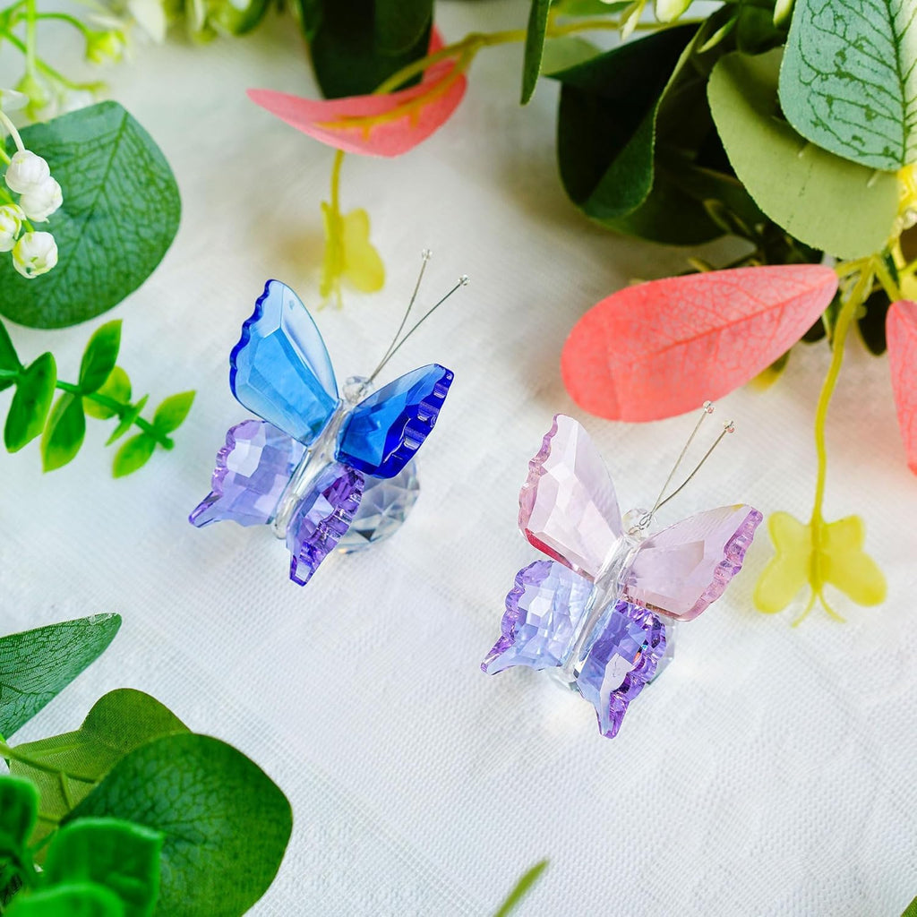 Skiennix Crystal Butterfly Figurines - Elegant Clear Ball Base | 2-Piece Set for Home Decor & Gifts