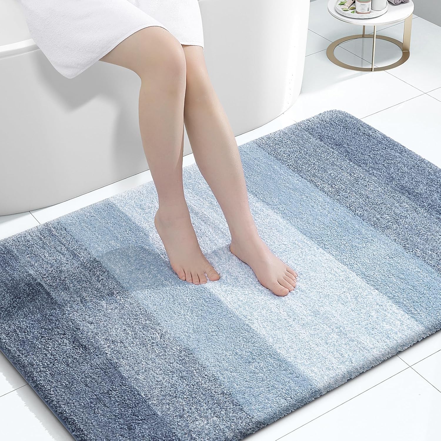 OLANLY Large Bathroom Rugs - Extra Soft Microfiber Mat, Quick Dry & Machine Washable, 47x32, Blue
