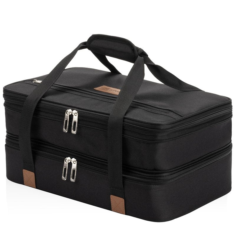 Stack Store Plus More Black Insulated Casserole Carrier for Hot or Cold Food, Lasagna Holder for Picnic, Potluck, Cookout – Fits 9”x13” or 11”x15” Baking Dish – Thermal Tote