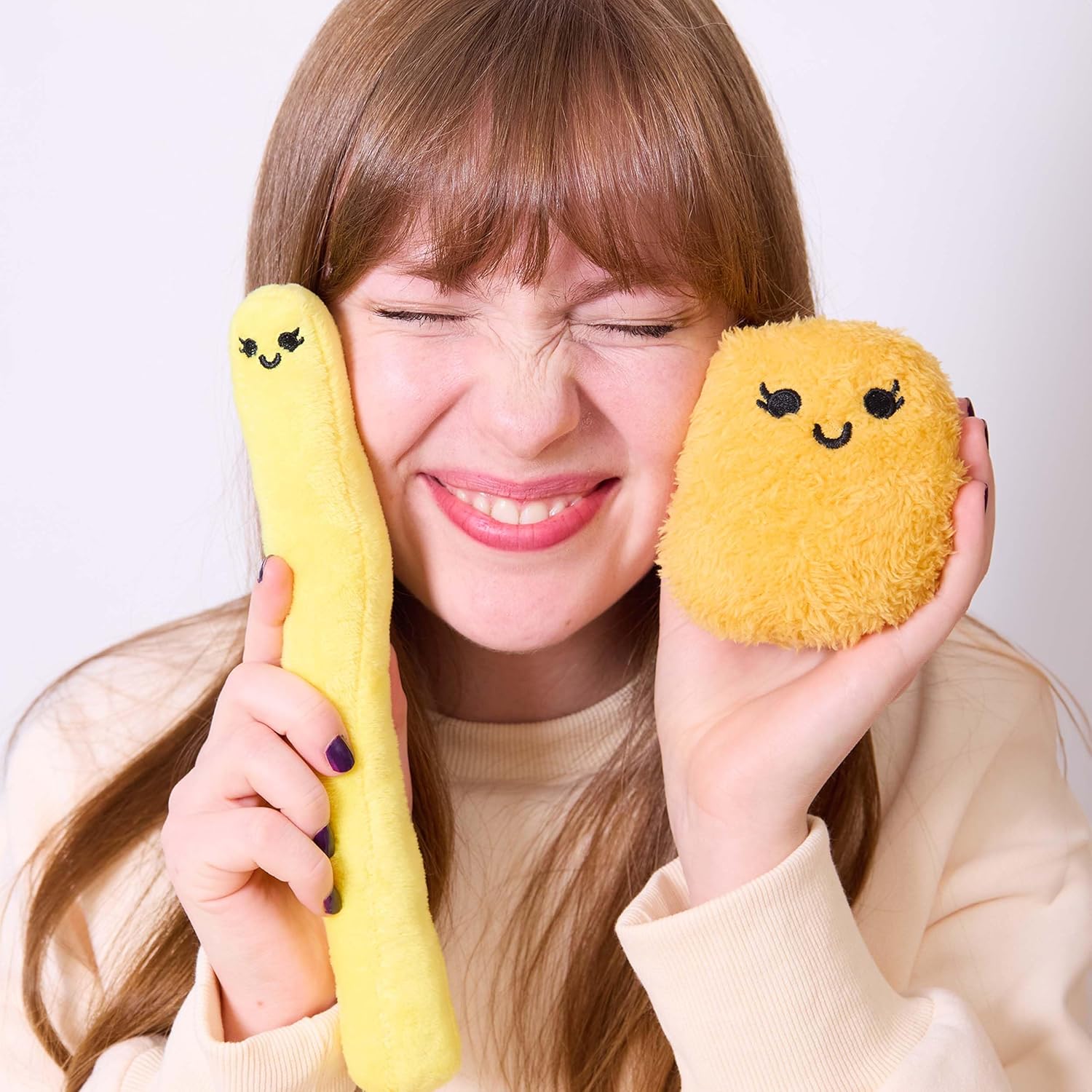 Relatable Emotional Support Fries | Cuddly Plush Toys - 5 Squishy Stuffed Animals with Basket
