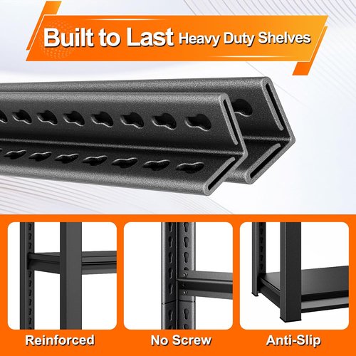 Metal Garage Shelving - Heavy Duty 3-Tier Utility Shelves | Adjustable Freestanding Rack - 48'' Wide, Black