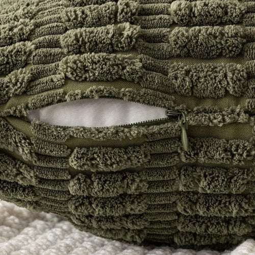MIULEE Decorative Throw Pillow Covers - Soft Boho Striped Corduroy | 16x16 Inch Olive Green, Pack of 2