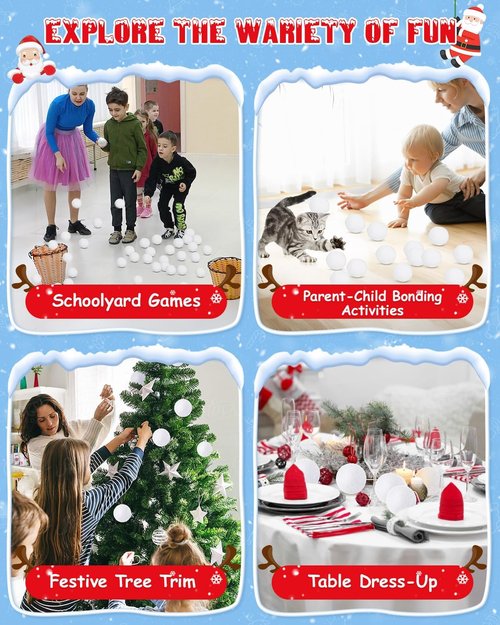 LQYoyz Snowball Fight Set - 100 Pack 2-Inch Large Fake Snowballs for Kids | Perfect for Winter Games & Xmas Decor