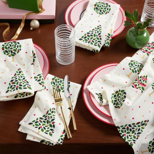 kate spade new york Holiday Confetti Cloth Napkins 4-Pack Set, 100% Cotton with Metallic Print, Machine Washable, Cream/Green, 20"x20"