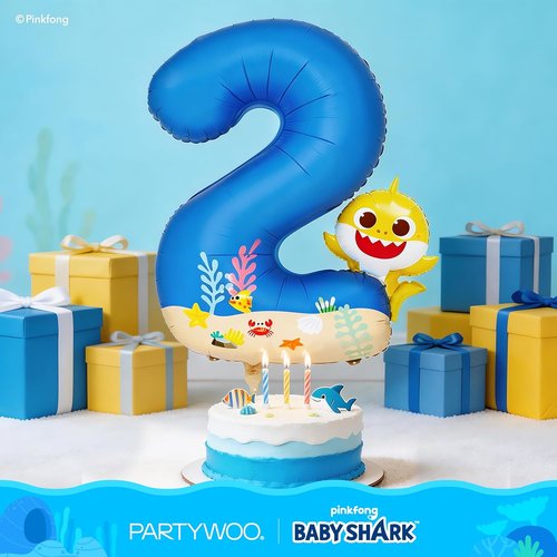 Baby Shark | PartyWoo 40-Inch Blue Foil Number 2 Balloon - Mylar Helium Birthday Decoration for Kids
