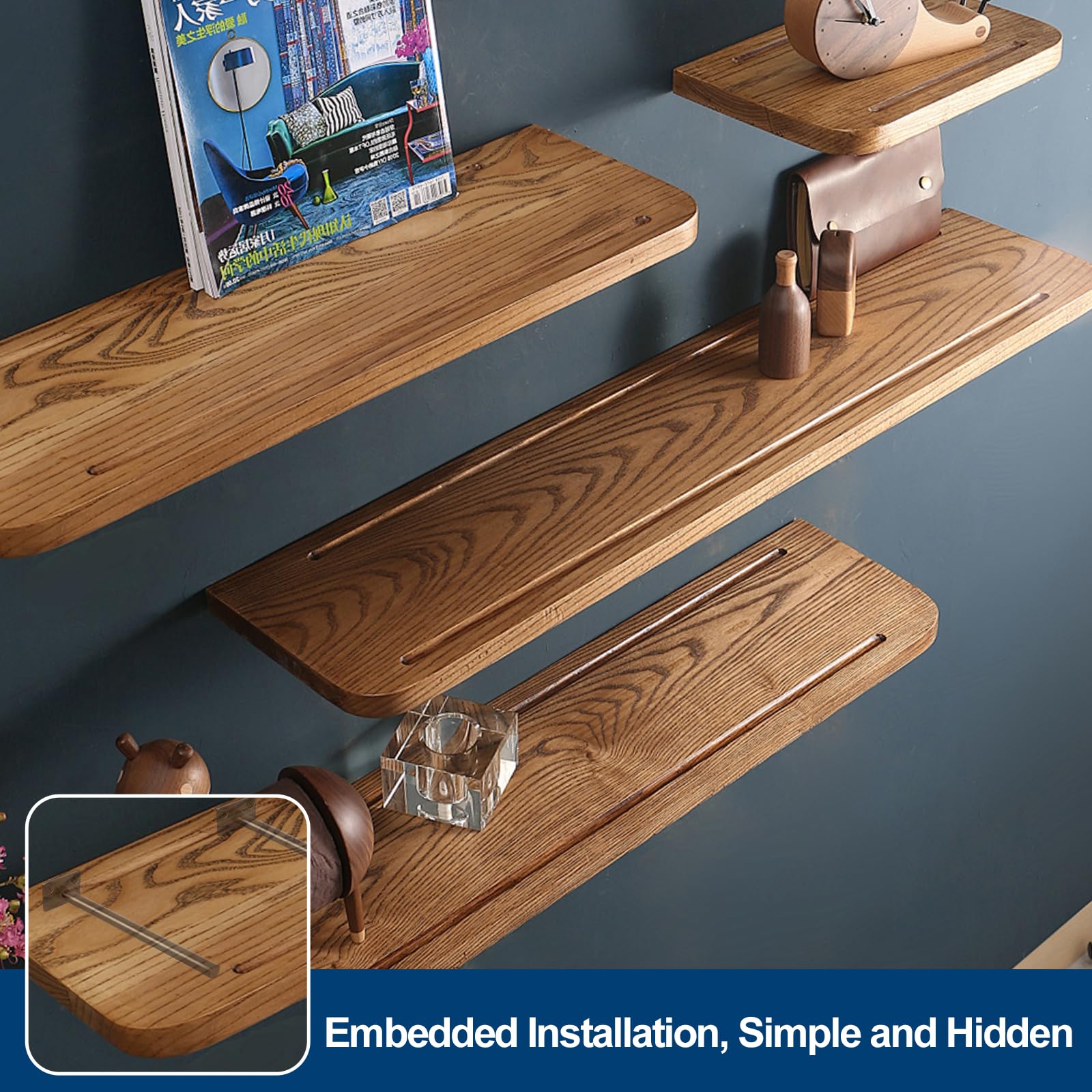 30 Pcs 10" Black Solid Steel Floating Shelf Bracket Blind Shelf Supports - Hidden Brackets for Floating Wood Shelves - Concealed Blind Shelf Support – Screws and Wall Plugs Included