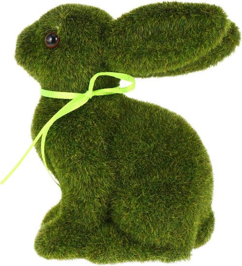 Flocked Easter Bunny Decor by Lifelike - Lifelike Green Artificial Grass Rabbit for Home & Kids' Events