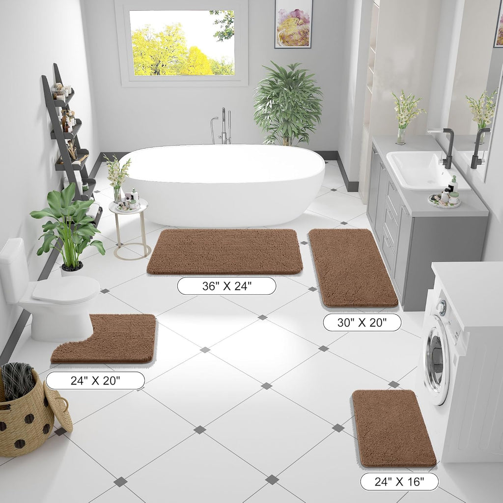 OLANLY Large Bath Rugs - Extra Soft Chenille with Quick-Dry Rubber Backing | 45x27 Mocha Color