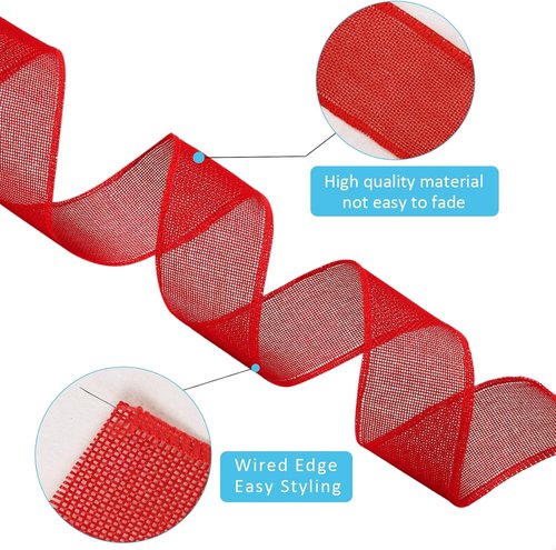 LaRibbons Red Burlap Wired Ribbon - 2.5 Inch x 12 Yards for Crafting, Gift Wrapping & Holiday Decor