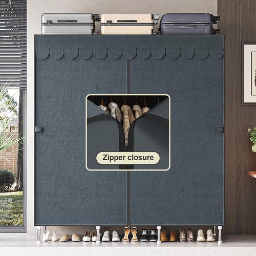 AOSENKO Portable Wardrobe Closet, 16mm Steel Frame Clothes Rack with Non-Woven Fabric Cover, Freestanding Closet Organizer with 3 Hanging Rods & 6 Shelves, Grey Fabric for Bedroom