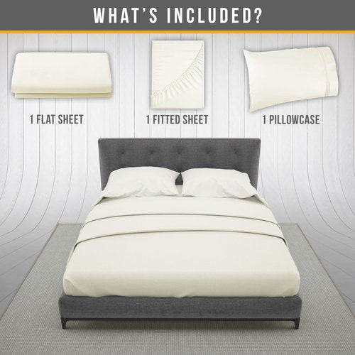 Abeero Home Twin Sheets Set - Luxury Hotel Bed Sheets - Soft Cooling Sheet with Elastic Corner Straps - Deep Pockets Microfiber Bedsheet - Bedding Sheet & Pillowcases Sets - 3 PC (Twin Size, Ivory)