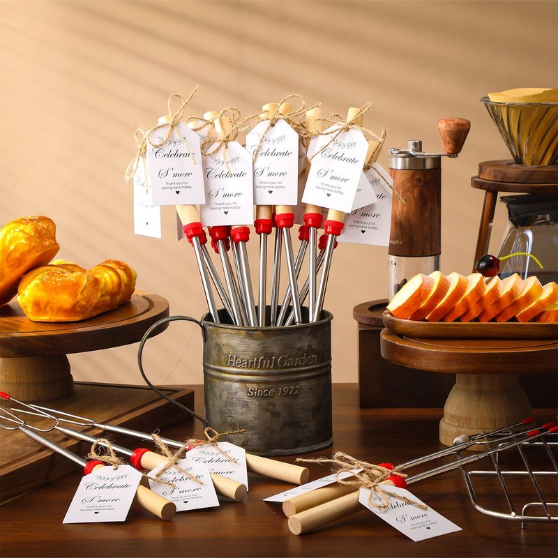 Yoande 12 Sets S'mores Sticks Kit Extendable Roasting Cotton Candy Stick for Fire Pit Camp Bachelorette Decorations One Happy Camper Birthday Party Favor for Wedding Camping Campfire Bonfire Supplies
