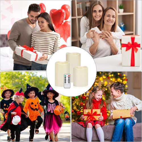 Flameless Candles Set of 3 - Ivory Battery Operated Pillars with Remote Timer | 4", 5", 6" Sizes
