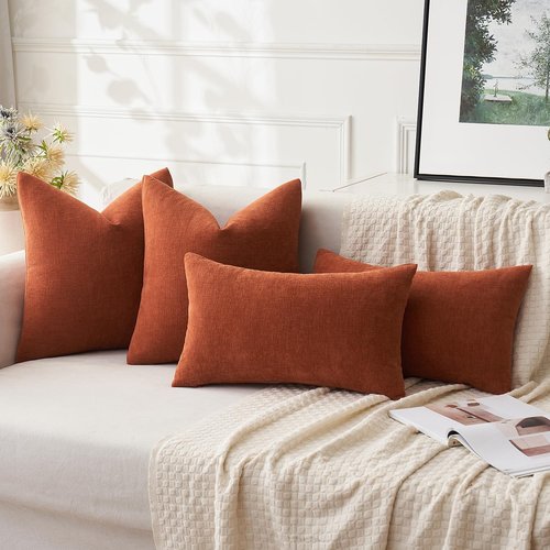 MIULEE Rust Couch Pillow Covers 22x22 Inch, Set of 2 Soft Chenille Decorative Square Throw Pillow Covers Farmhouse for Sofa Living Room Bed