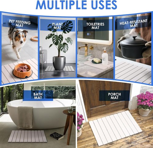 Large Stone Dish Drying Mats for Kitchen Counter, Foldable Quick Drying Mats, Eco-Friendly, diatomaceous earth bath mat, tapete de piedra absorbente para cocina 24" L x 16" W Inches (WHITE, LARGE)