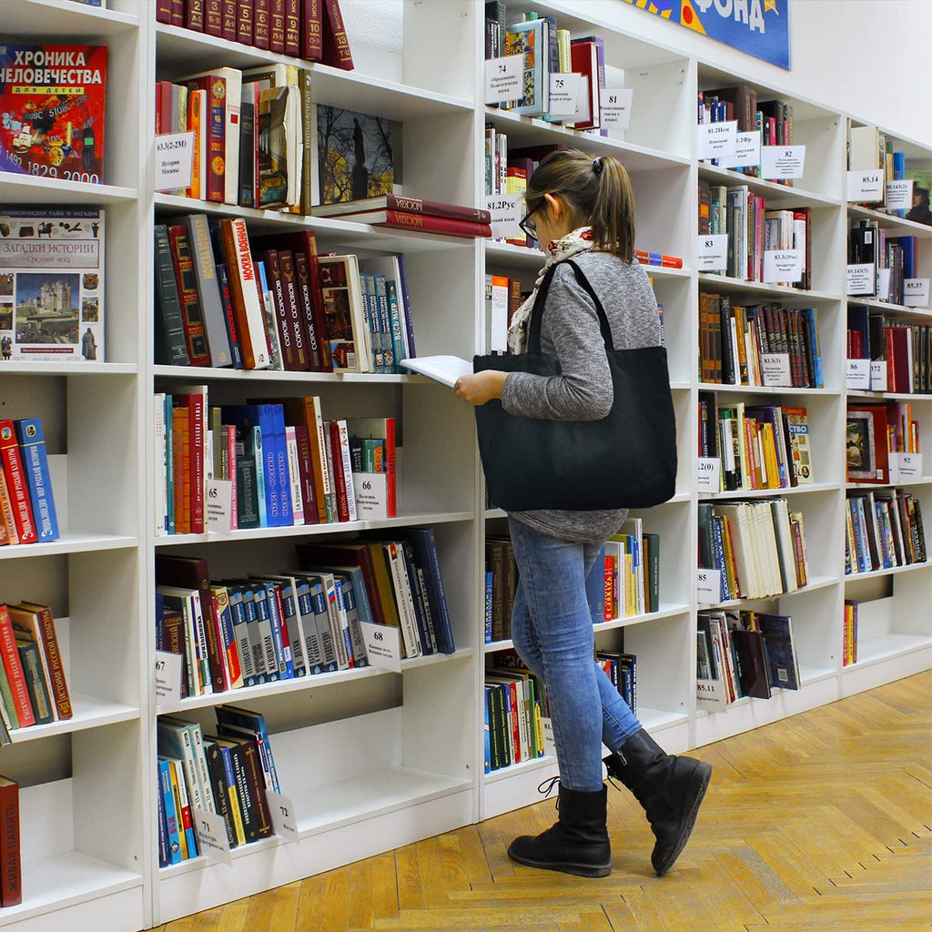 Koolmox Black Canvas Tote Bag with Zipper, 6-Pack 17x14x3.9'' 12Oz Thick Canvas Bag with Handles and Flat Bottom, Women Men Grocery Shopping Bags Cotton Totes Sublimation Totes to Customize