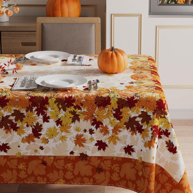 XCHI Fall Pumpkin Maple Leaves Orange Tablecloth Rectangle Washable Table Covers for Home Party Decorations 60x84 Inch
