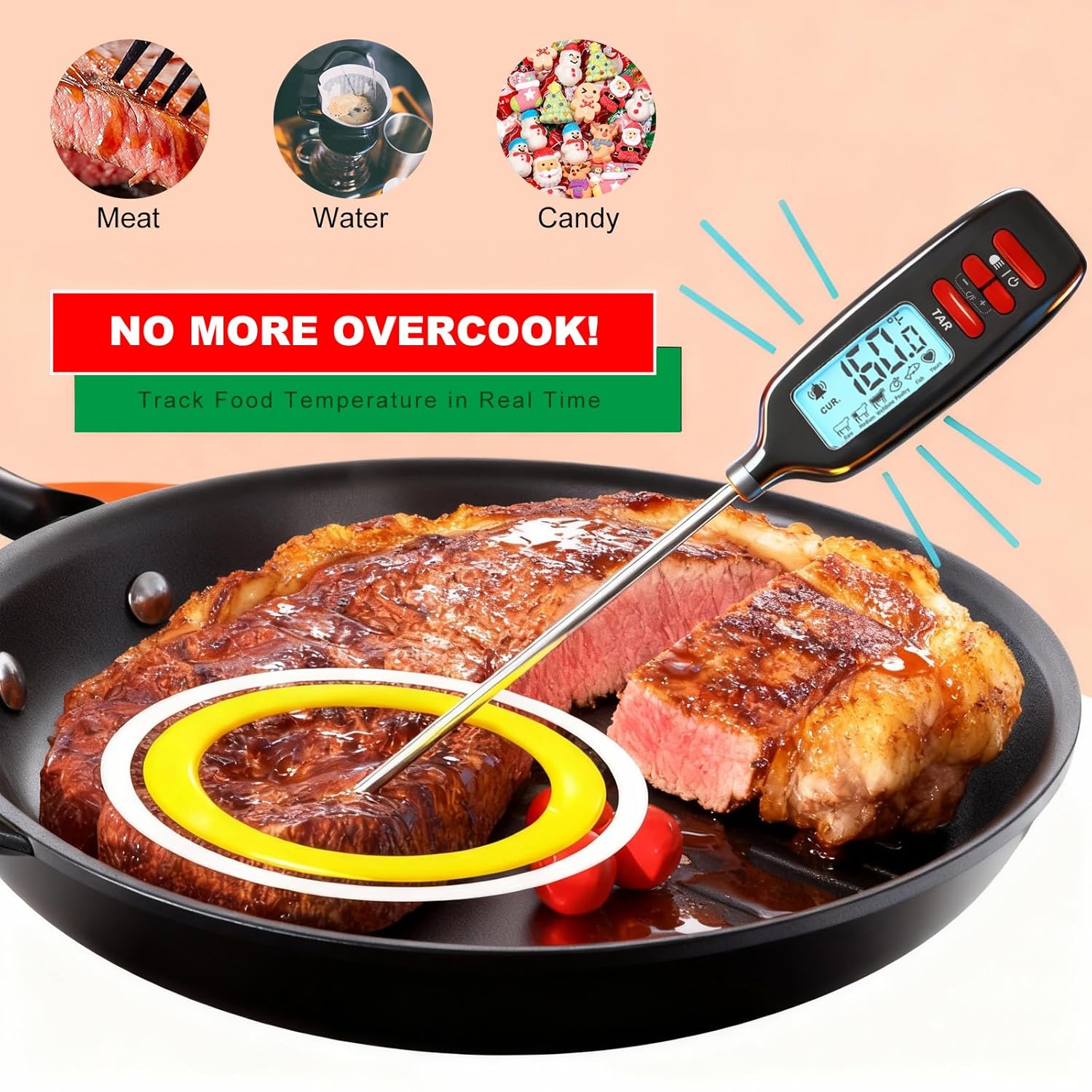 Antonki Digital Meat Thermometer - Instant Read Cooking Thermometer with Long Probe & Backlit Display