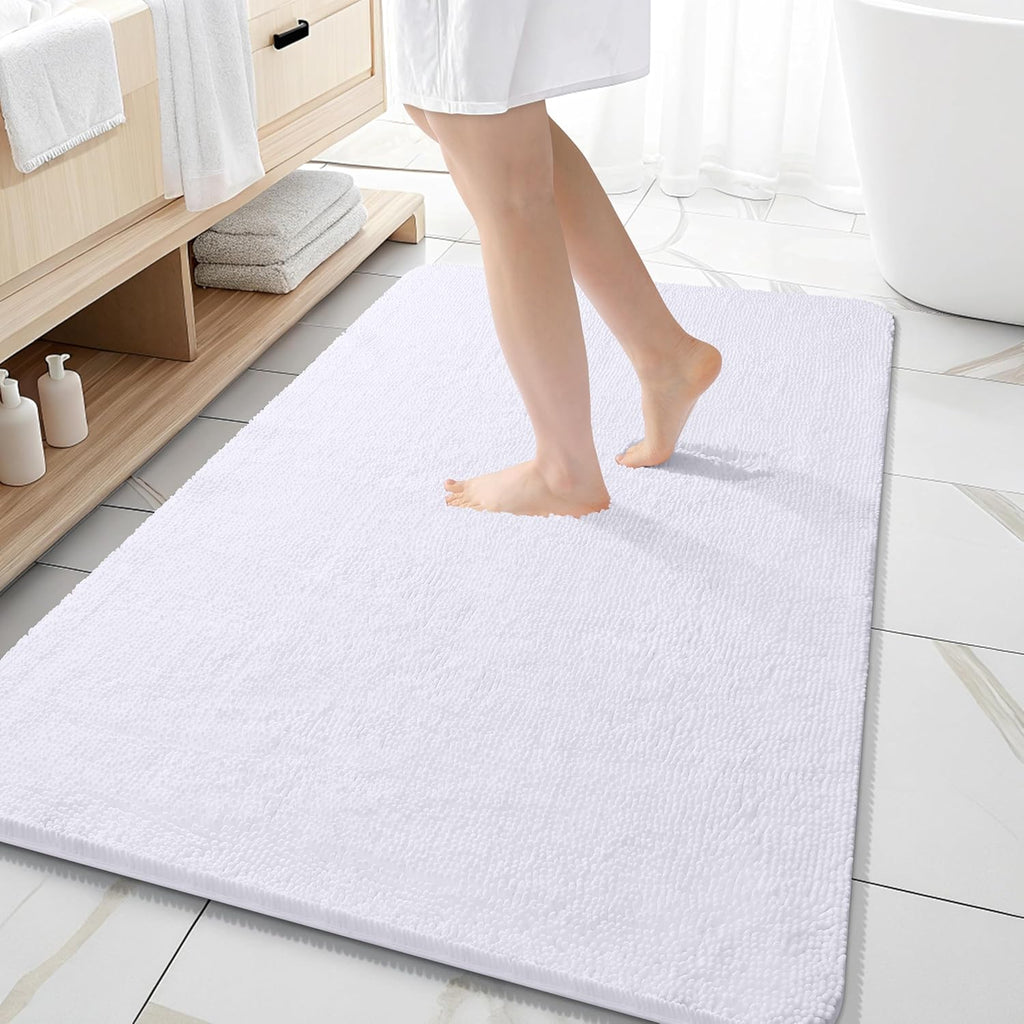 OLANLY Chenille Bath Rugs - Extra Soft & Absorbent | 59x35 Inches, Quick Dry, Machine Washable, White