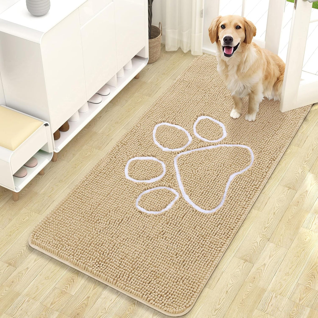 OLANLY Dog Door Mat - Absorbent Non-Slip Mud Mat for Paws | 47x24 Inches, Quick Dry Chenille, Beige