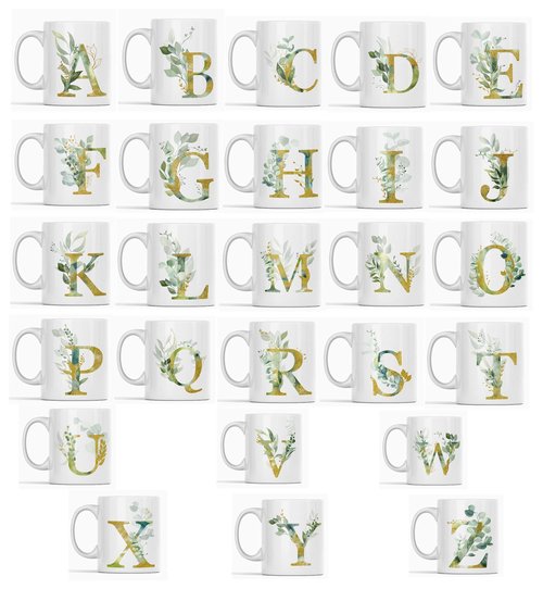 Alpha/N Graphic Letter N Coffee Mug - Alphabet Letter Monogram N - Gold Shimmer Any Letter Floral Alphabet Tea Coffee Hot Chocolate Cup For Her Birthday Christmas Mothers Day Coffee Mug 11oz