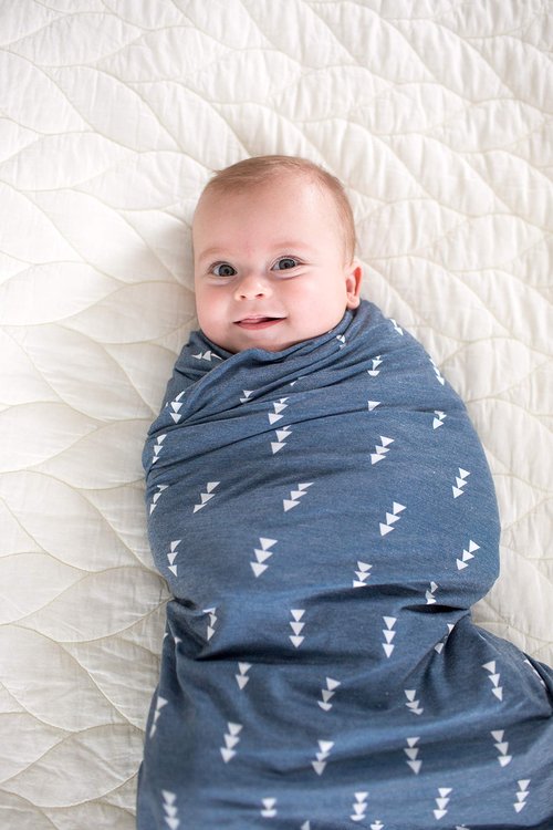 Copper Pearl Large Premium Knit Baby Swaddle Receiving Blanket Navy and White Triangles North
