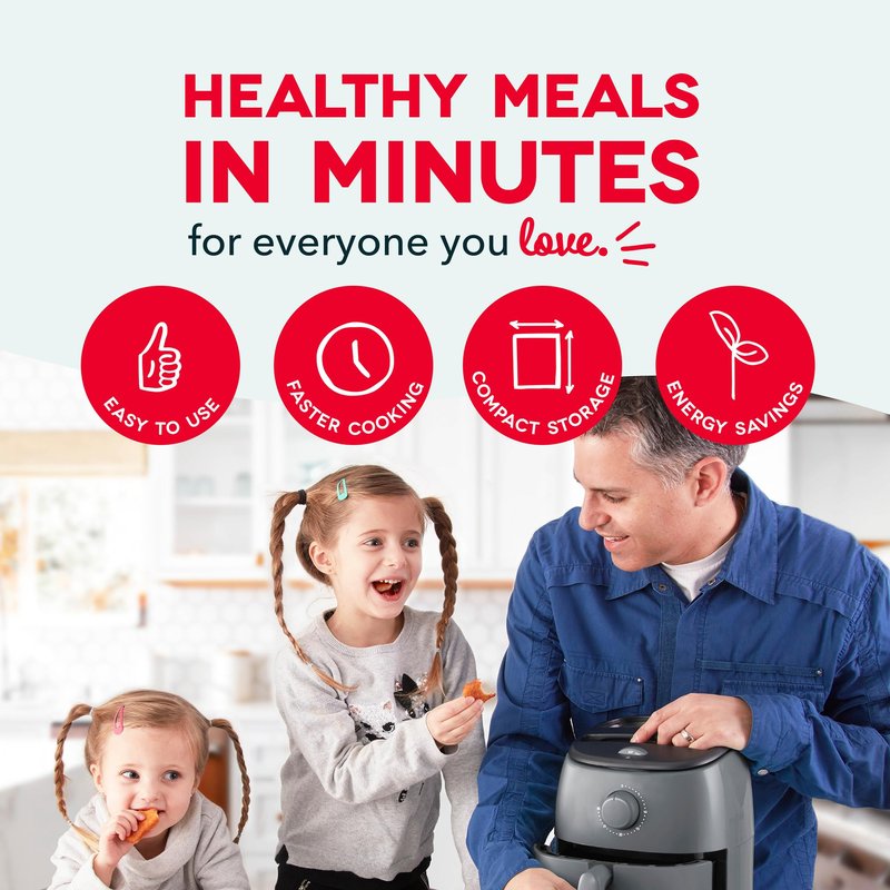 Dash Tasti-Crisp™ Air Fryer - AirCrisp® Technology - Compact Design with Adjustable Temperature Control - Nonstick Fry Basket & Auto Shut-Off Feature - 2.6 Quarts - Cool Grey