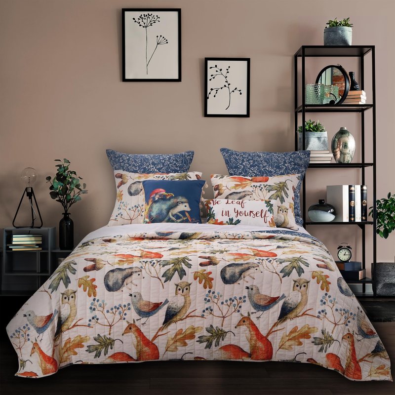 Greenland Home Willow Novelty Forest Animals Reversible Quilt Set, 2-Piece Twin, Natural
