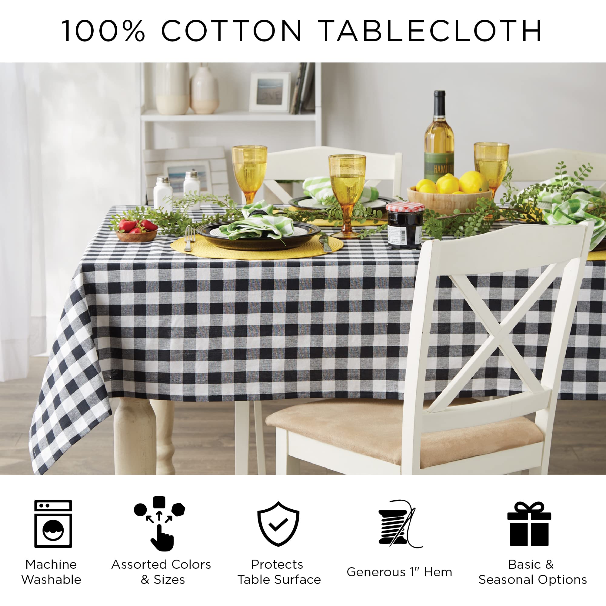 DII Buffalo Check Collection, Classic Farmhouse Tablecloth, 52 x 52, Honey Gold