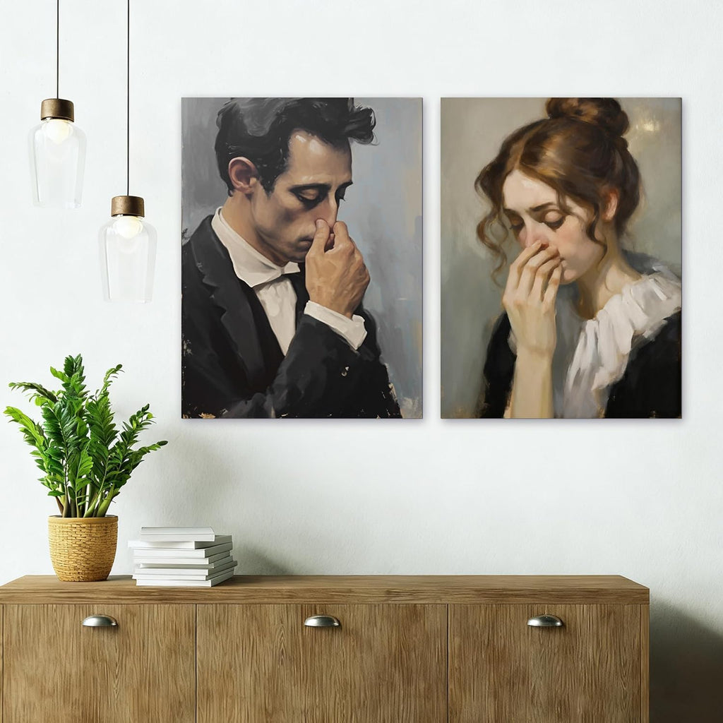 Skiennix Funny Bathroom Canvas Wall Art - Vintage Mid-Century Style Humor - 11" x 15" (2 Pcs)