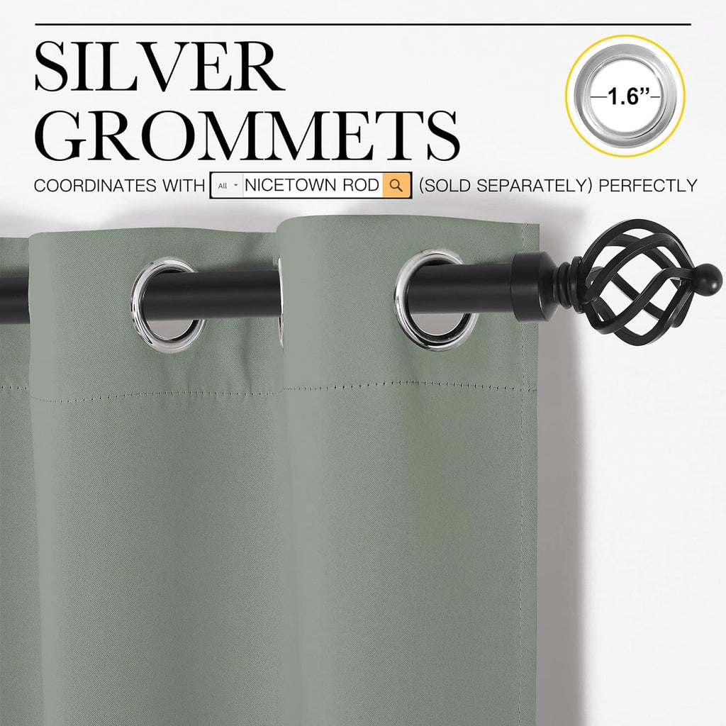 NICETOWN Blackout Curtains - Thermal Insulated Grommet Top Drapes for Nursery | Greyish Green, 42 x 63 Inches