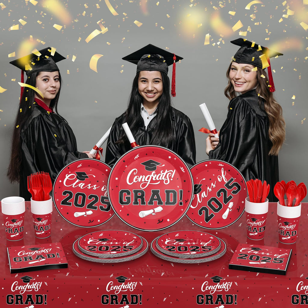 Graduation Party Decorations Class of 2025: Disposable Dinnerware Set for 25 Guests