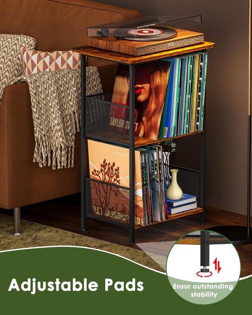 Honkazita Vinyl Record Player Stand for 200 Albums - Solid Wood Turntable Table with Extended Desktop, Space-Saving LP Holder Cabinet for Living Room, Bedroom & Home Office