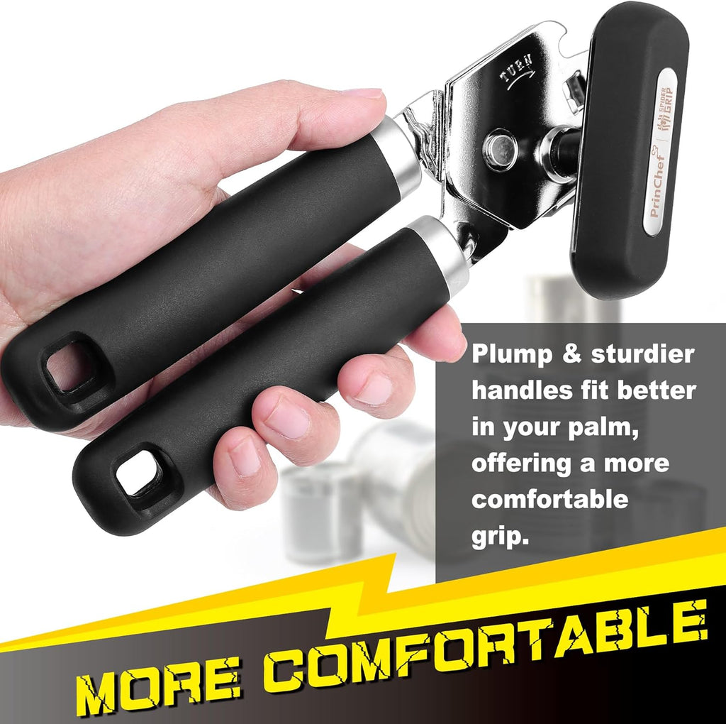 PrinChef Manual Can Opener - Smooth Edge Design with Reinforced Gear & Magnet | Comfortable Grip for Seniors