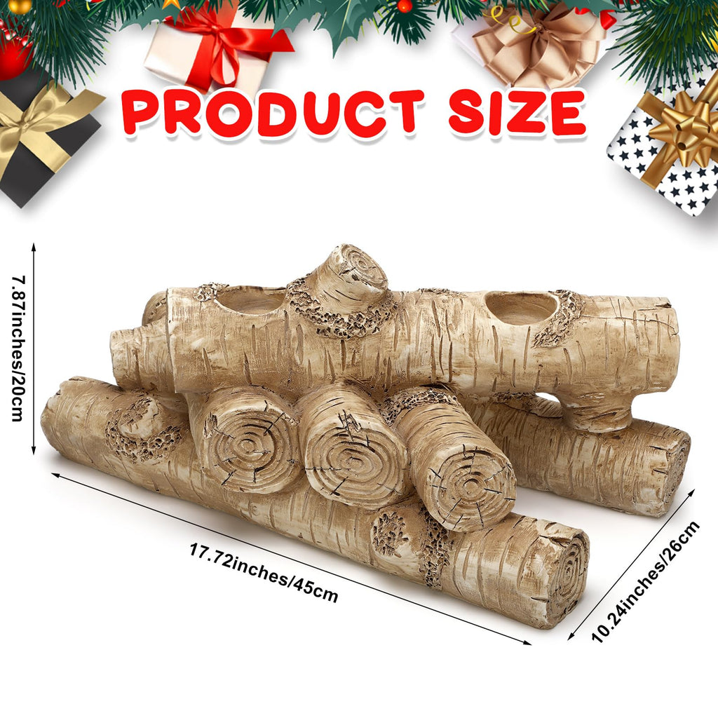 Mumufy Faux Fireplace Logs Fireplace Candle Holder for Inside Fireplaces, Rustic Wood Tealight Candle Holder for Decorative Christmas, Home, Wedding Decoration, Table Centerpiece