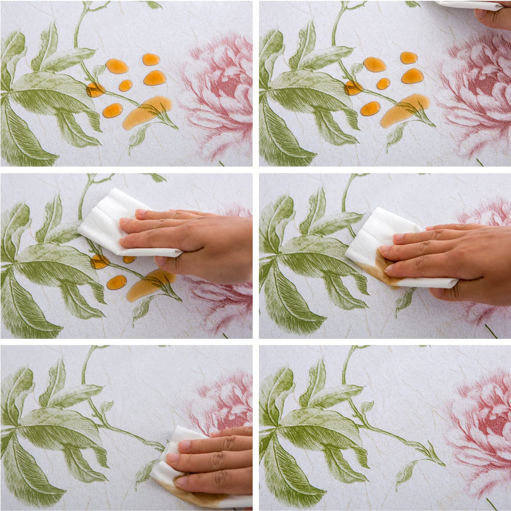LIBERECOO Premium Floral Vinyl Tablecloth Set - Waterproof Oilproof PVC Table Cover for Rectangle Tables- Heavy-Duty Indoor/Outdoor Use (52" x 108“ Rectangular)