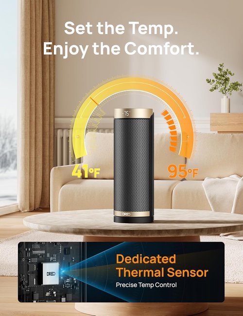 DREO 1500W Electric Space Heater - Quiet Portable Indoor Heater with 70° Oscillation & Remote Control
