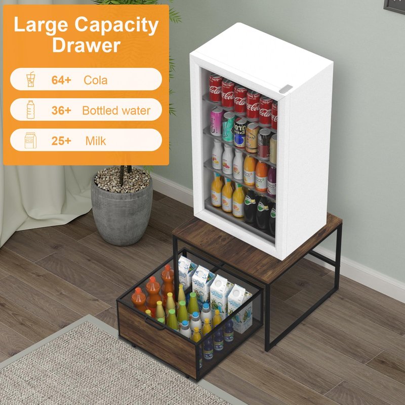 VANVERB Mini Fridge Stand with Storage, Heavy Duty Refrigerator Stand with Mobile Drawer Basket for Dorm, Home, Kitchen, Office, Stand for Drinks Refrigerator, Wine Cooler, Water Dispenser