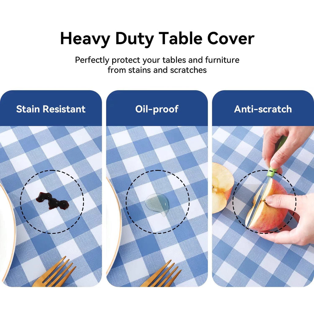 Romanstile Rectangle Vinyl Tablecloth, 100% Waterproof Buffalo Gingham Plastic Table Cloth, Heavy Duty Wipeable Checkered Table Covers for Outdoor, Camping, Picnic, Patio - 52 x 70, Light Blue