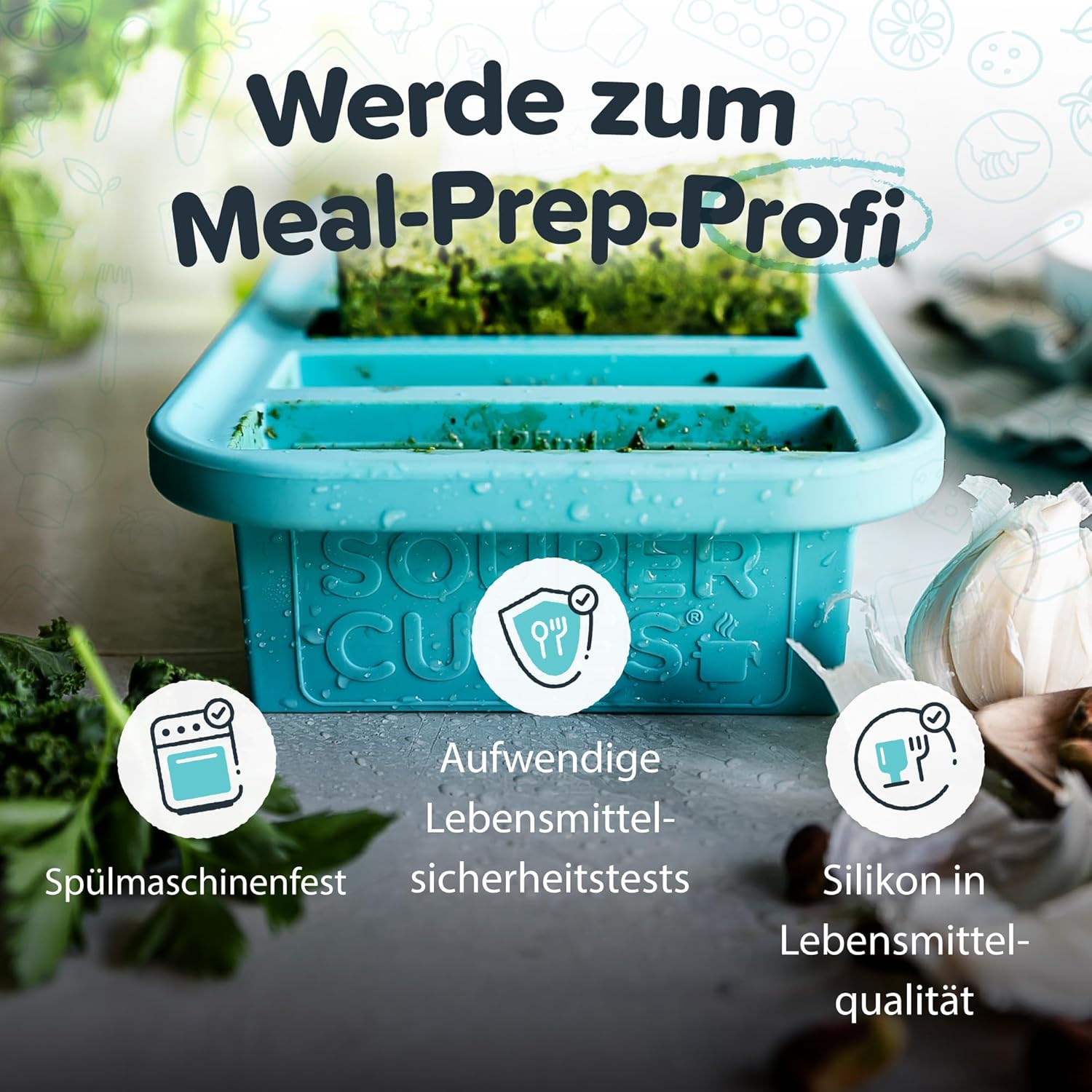 Souper Cubes 2-Cup Silicone Freezer Tray with Lid | Ideal for Meal Prep, Leftovers & Sauces - Aqua - 1-Pack