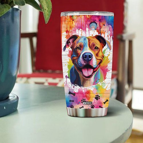 WONWIX Gifts for Pitbull Lovers 20 Oz Stainless Steel Tumbler Travel Coffee Mug Gift Ideas for Pitbulls Dog Lovers Owners Funny Facts Water Bottle