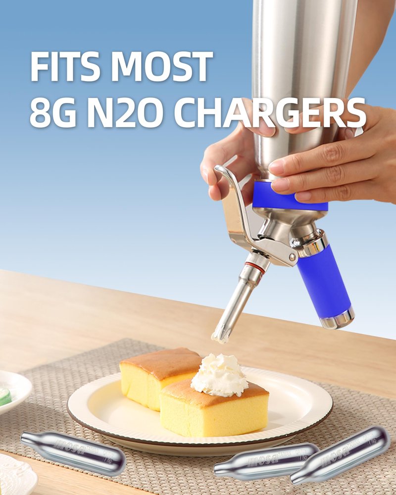MOSA Professional 1 Pint (500mL) Blue Stainless Steel Whipped Cream Dispenser, 3-in-1 Cream Whipper, Nitro Cold Brew Maker & Soda Siphon, Fits 8g N2O, 2g N2 & 8g CO2 Chargers, NSF Certified
